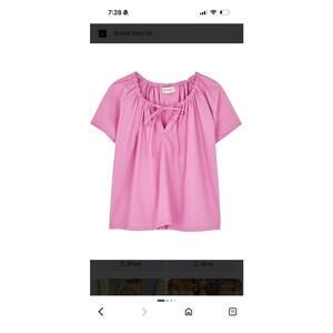 Matteau Pink Short Sleeve Poplin Cotton Peasant Top sz 6 M